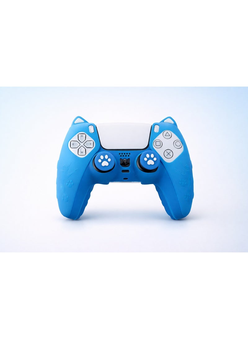 جراب سيليكون أزرق لدراع PS5 تصميم قطط - Image 1